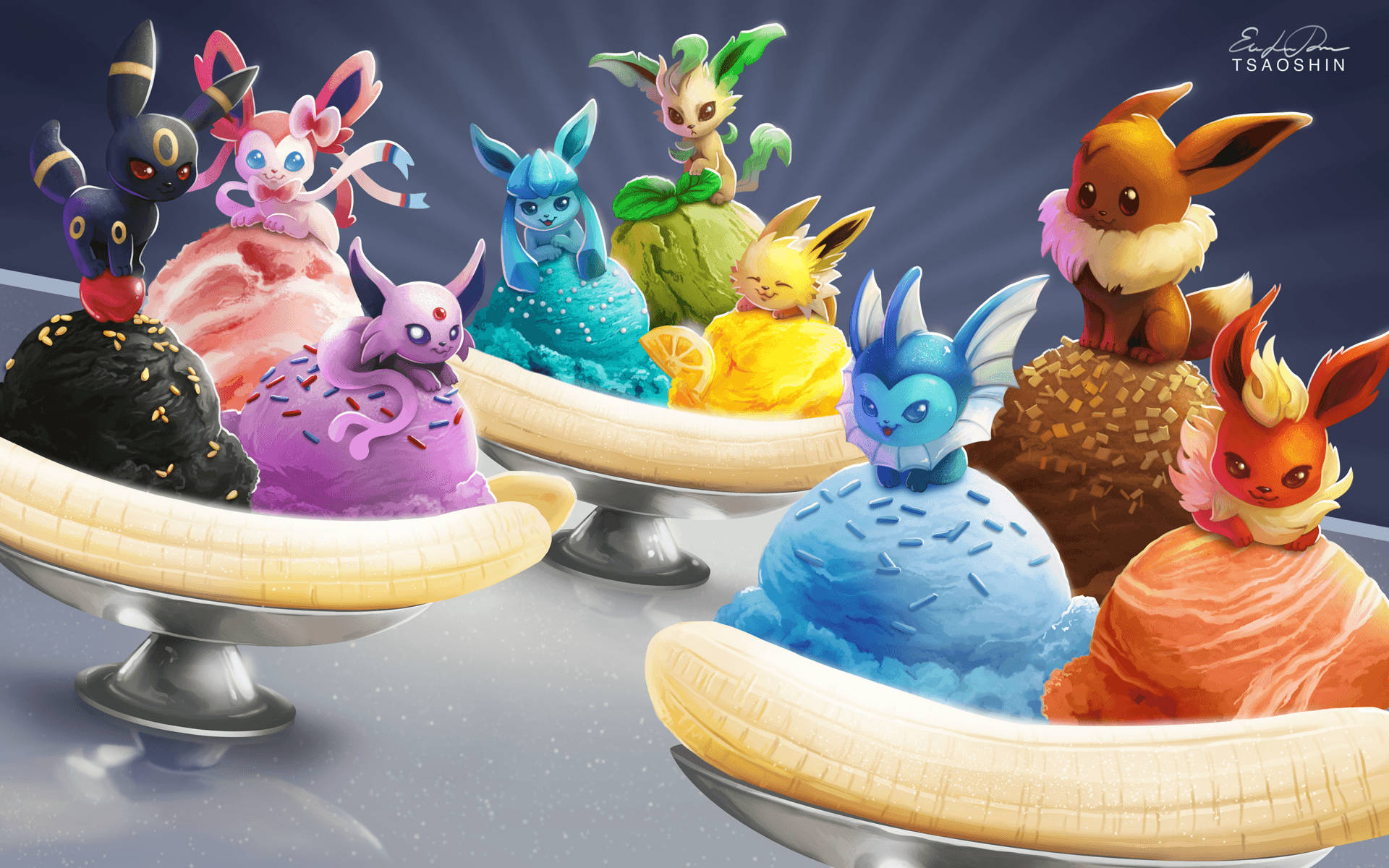 Flareon With Other Pokemon As Ice Cream Wallpaper