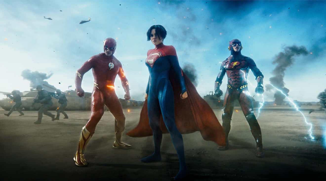 Flash Supergirl Atom Smasher Standing Together Wallpaper