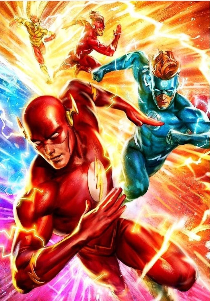 Flash With Fast Superheroes Background