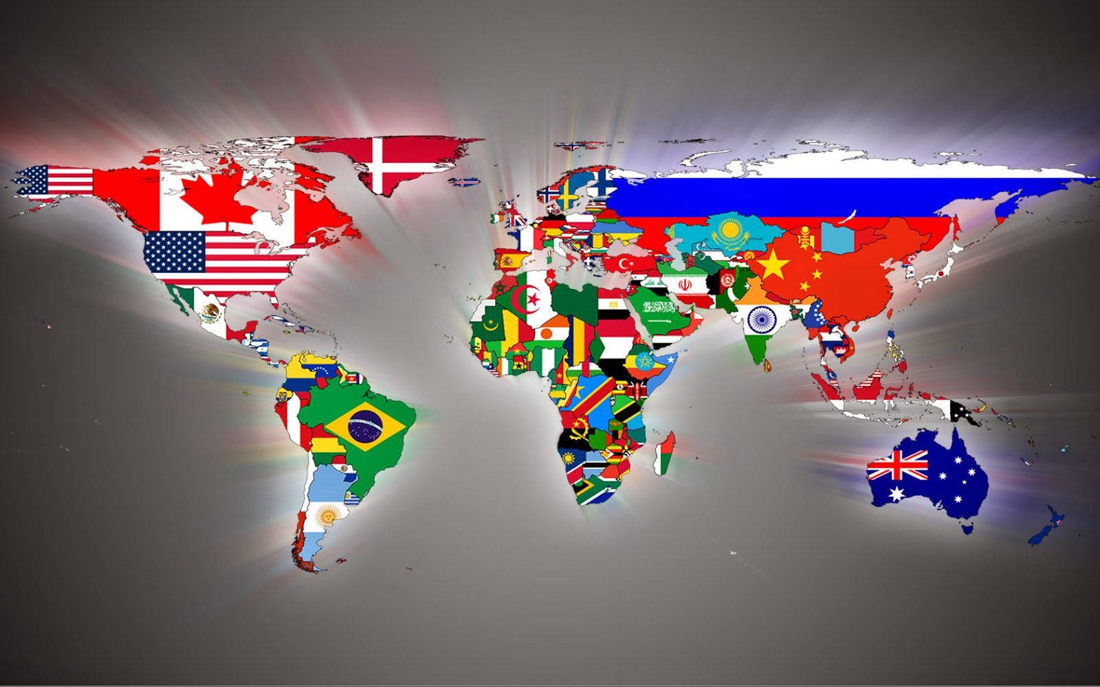 Bandeirasdo Mundo Iluminando Um Mapa-múndi. Papel de Parede