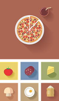 Flat Design Pizzaand Ingredients Icons PNG