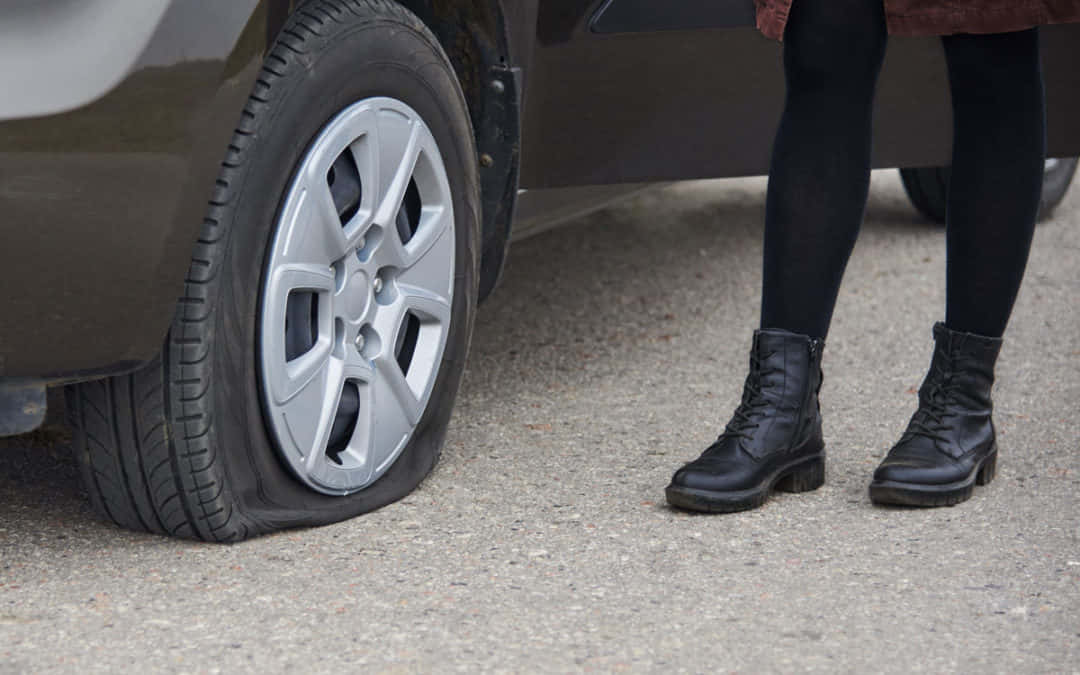 Flat Tire Woman Standing Picture