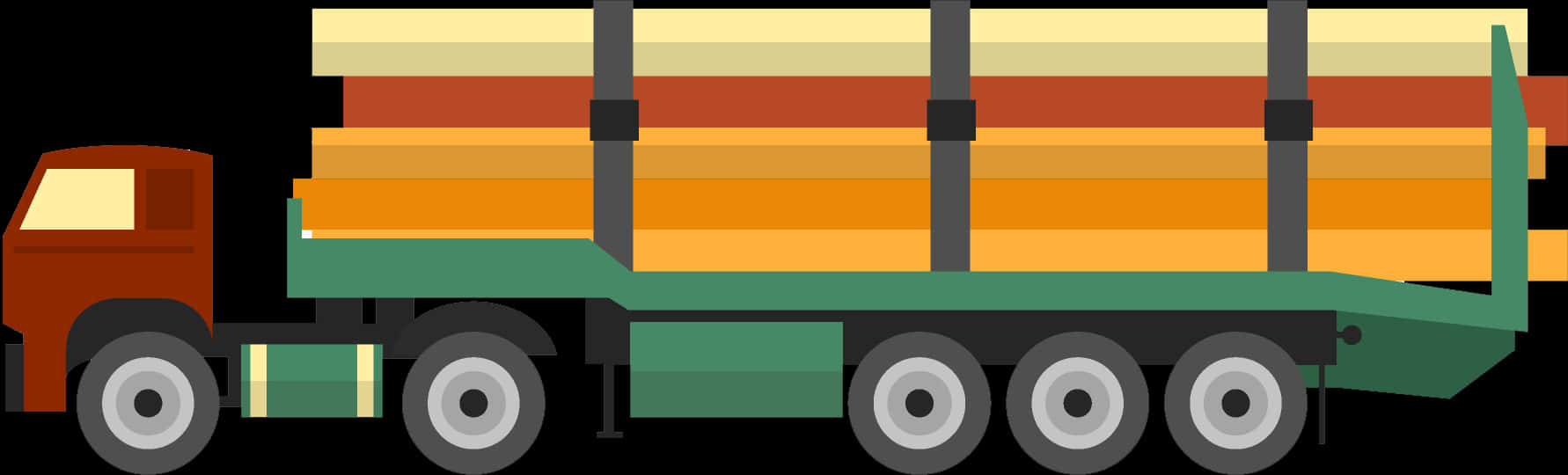 Flatbed Truck Loaded With Lumber Vector PNG