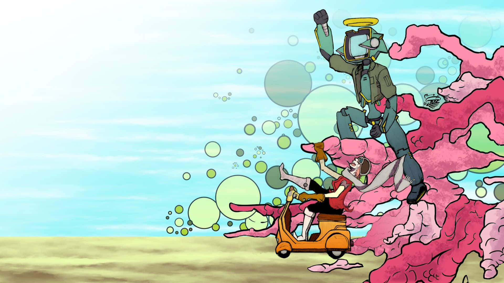 A scene from the anime series, FLCL Alternative Wallpaper
