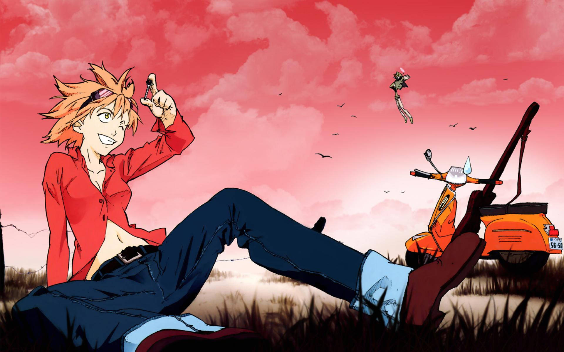FLCL Smiling Haruko And Canti Wallpaper