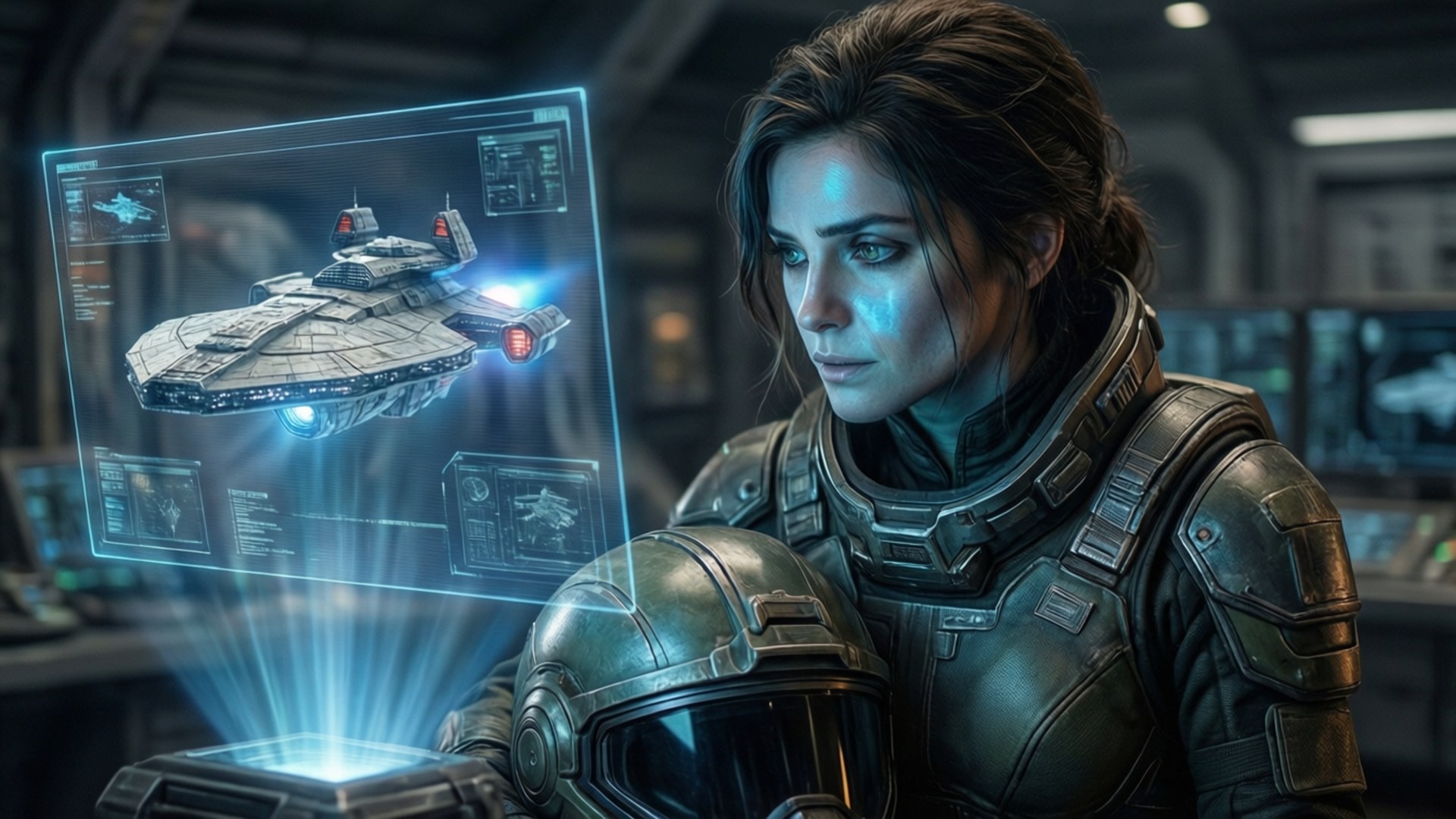 Tali gazing at holographic Migrant Fleet