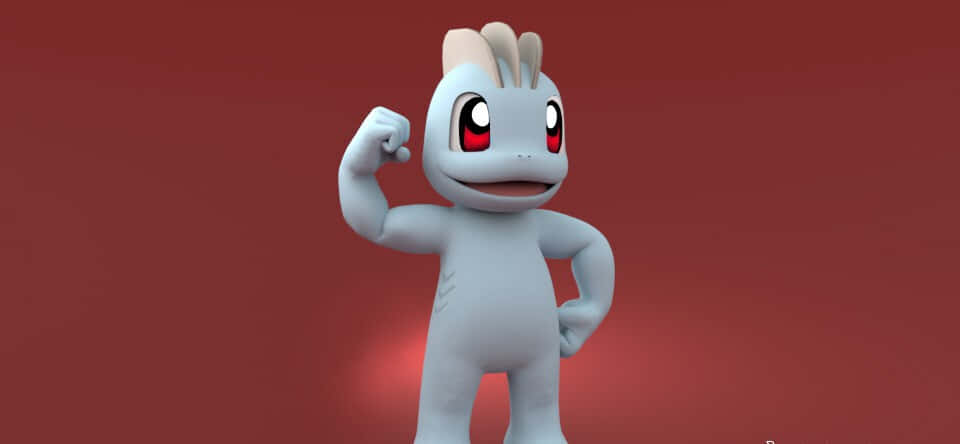 Flexing Machop With Red Background Wallpaper