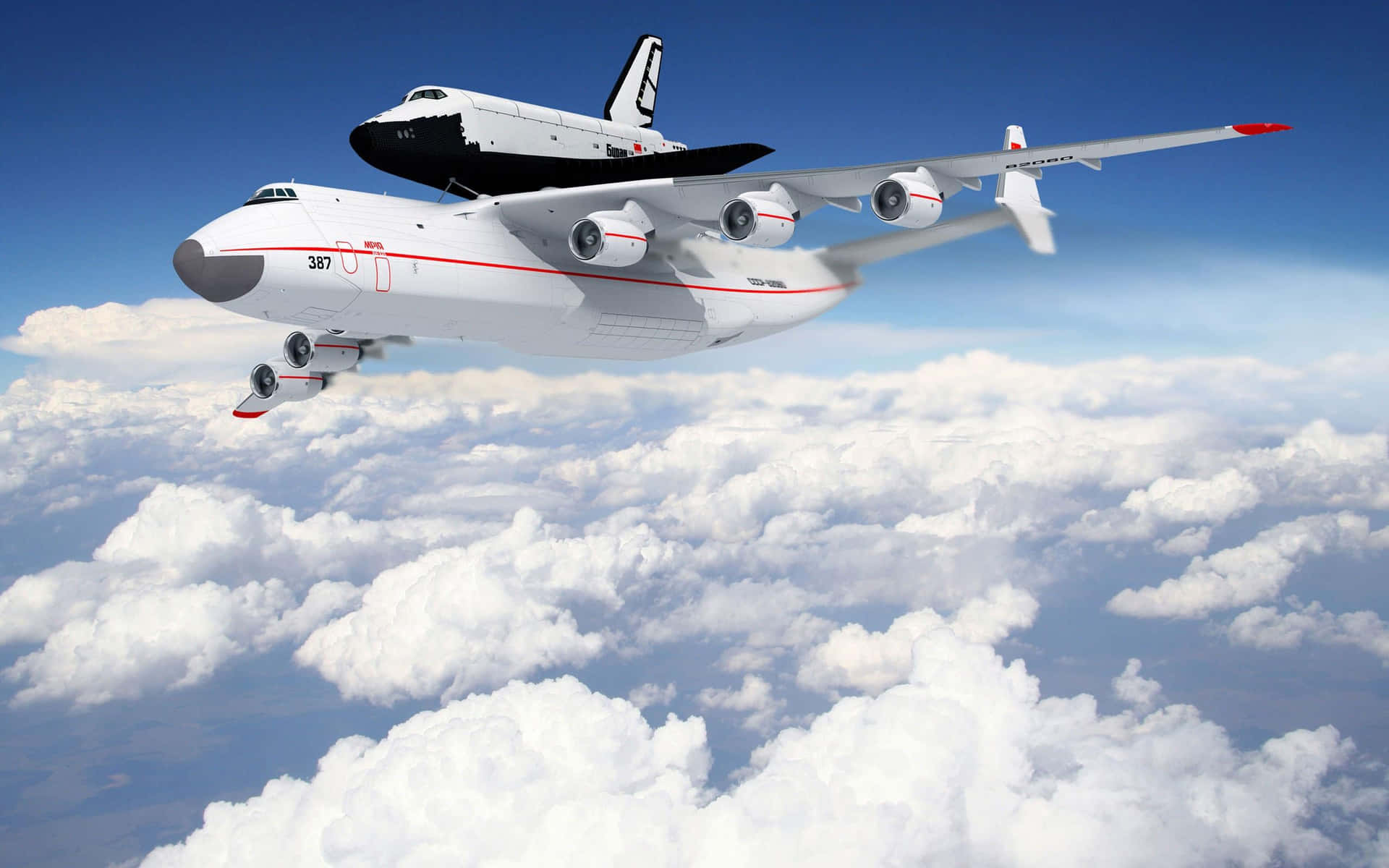 Einweißes Flugzeug Mit Einem Space Shuttle Darauf.