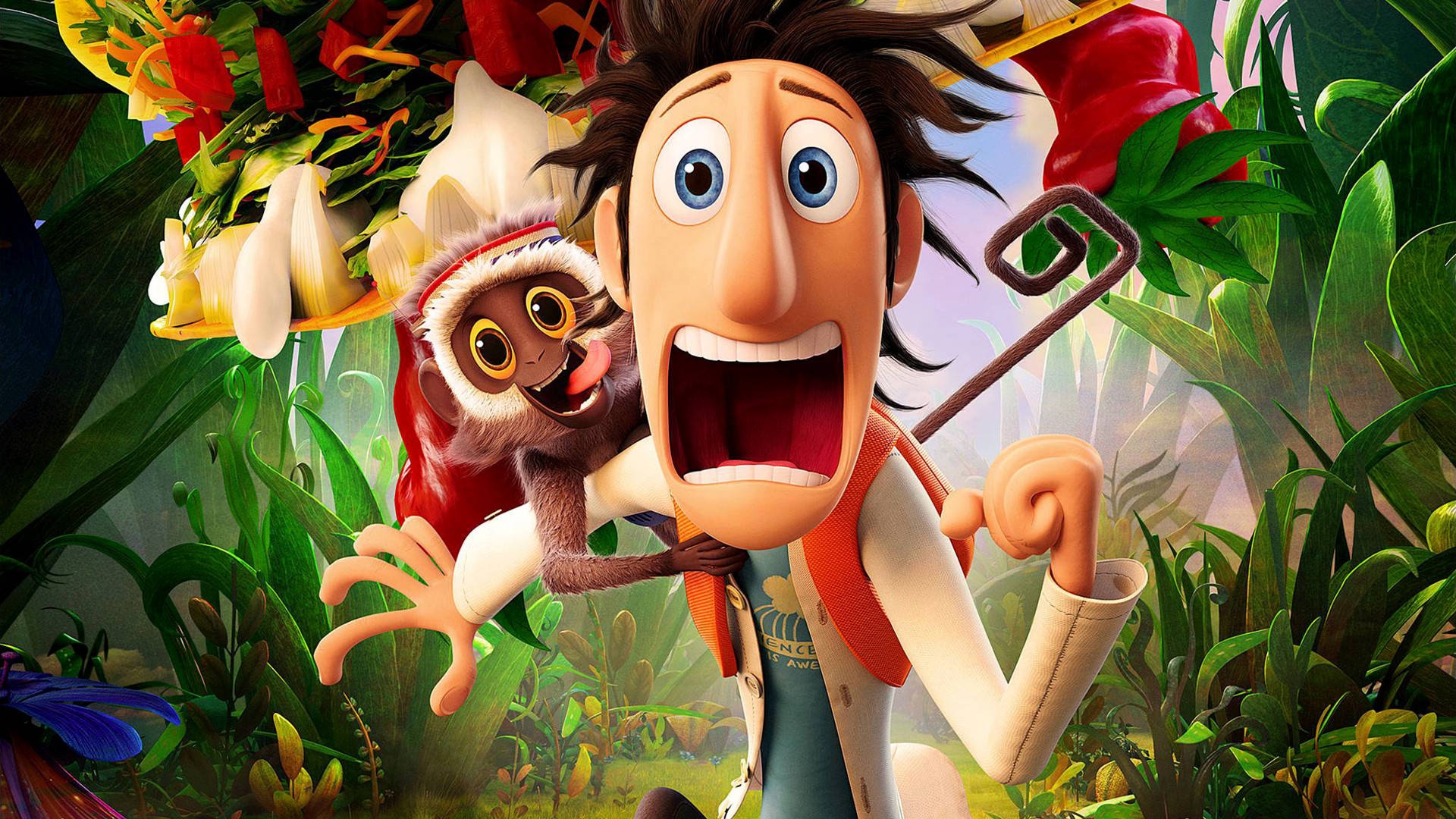 Flint Lockwood and Steve the monkey in Cloudy With A Chance of Meatballs 2. Wallpaper