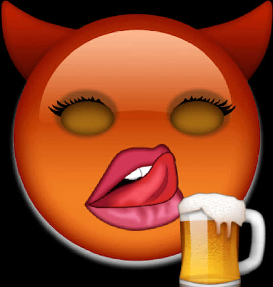 Flirty Devil Emoji With Beer PNG