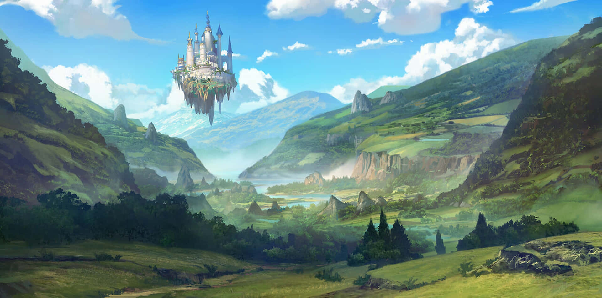 Floating_ Castle_ Above_ Pastoral_ Valley Wallpaper