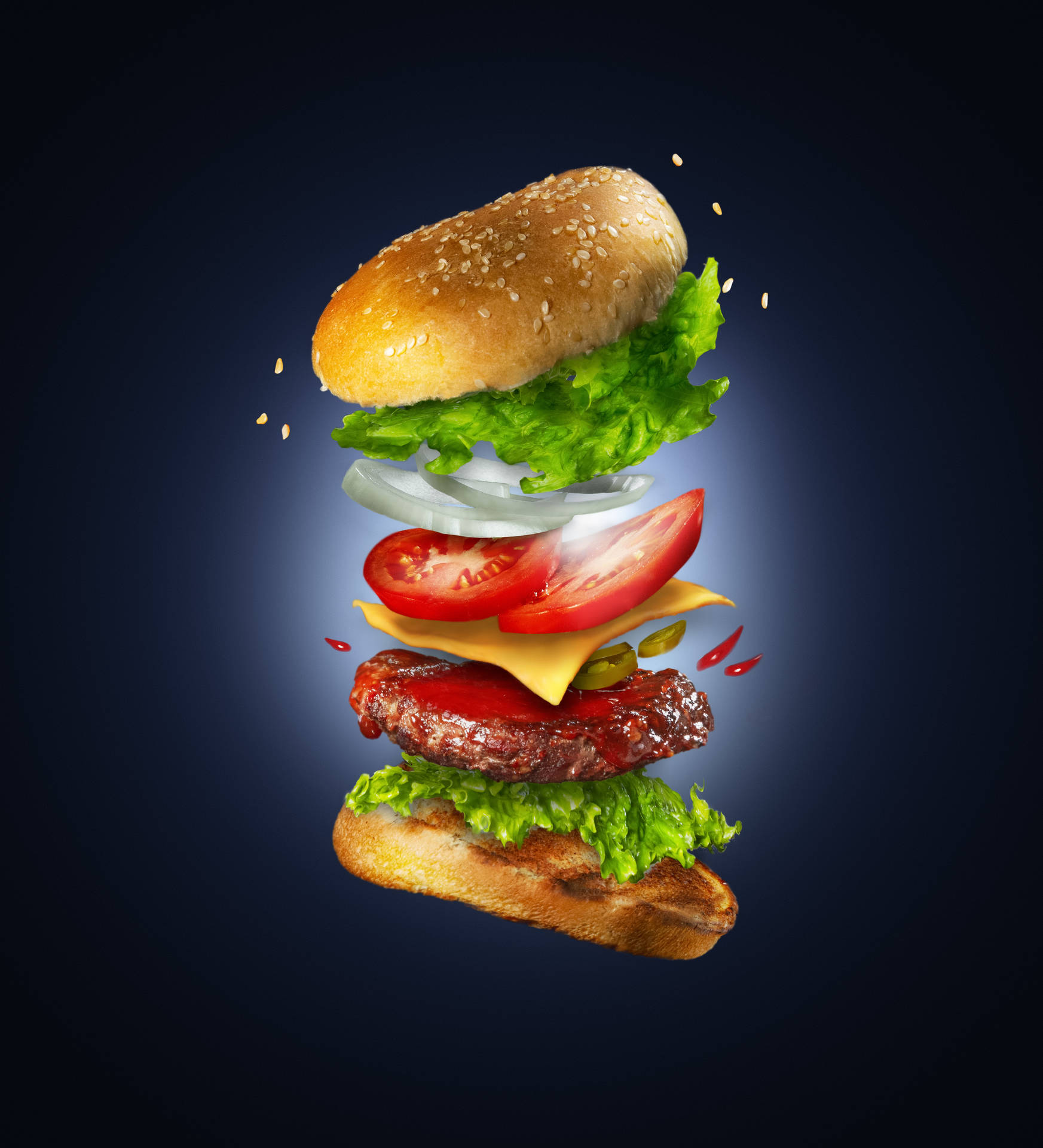 Svævende Cheeseburger Fotografi Wallpaper