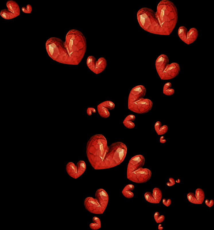 Floating Crystal Red Hearts PNG
