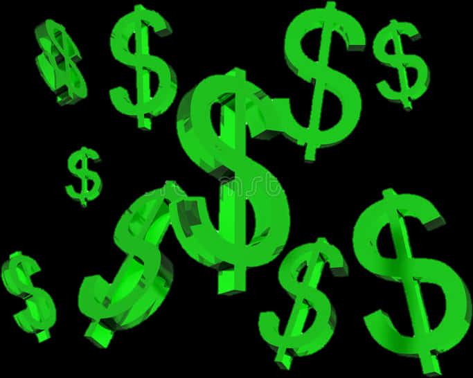 Floating Dollar Signs Black Background PNG