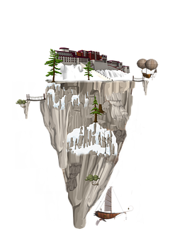 Floating Fantasy City Iceberg PNG