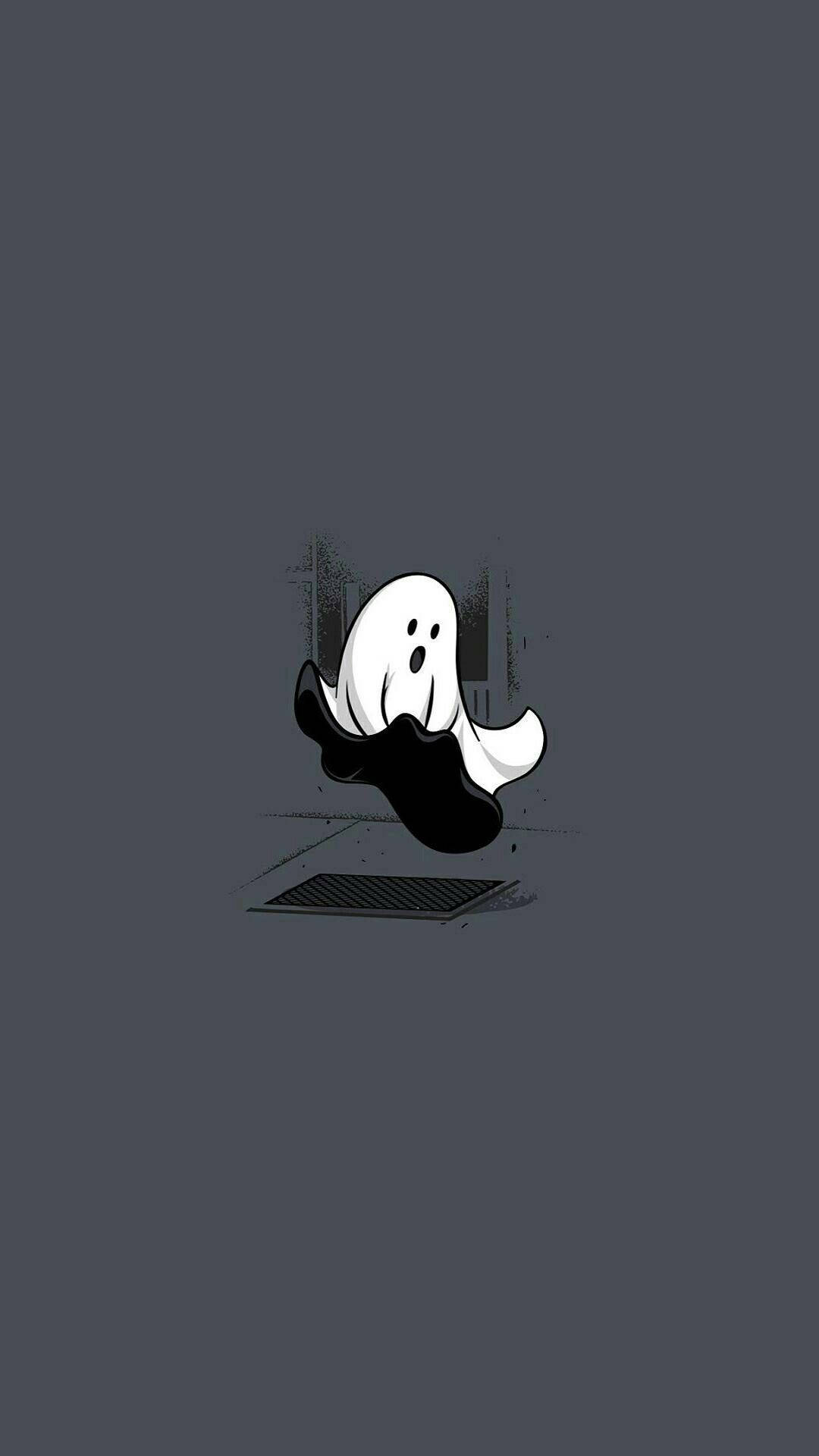 Floating Funny Ghost In Gray Wallpaper
