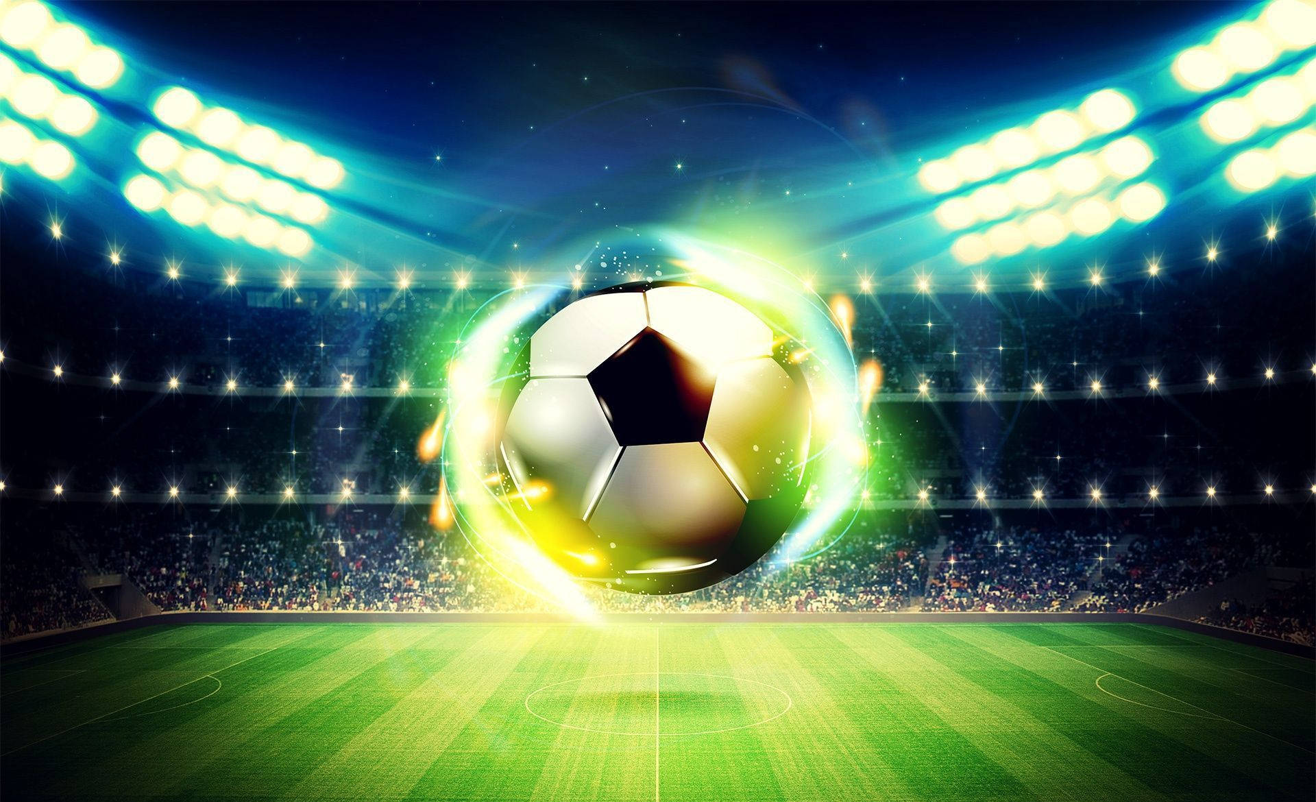 Svævende HD-fodbolde mod en solid mørkeblå baggrund Wallpaper