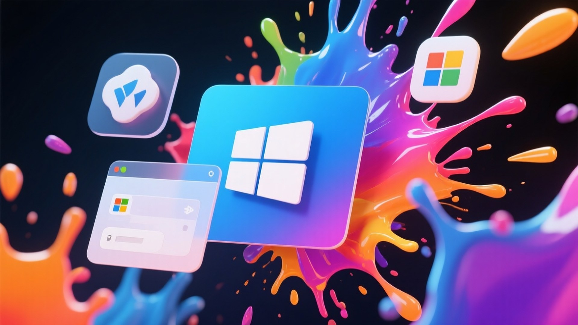 Schwebender UI-Splash Hintergrundbilder — Bunte abstrakte Windows 11 UI-Elemente in Bewegung
