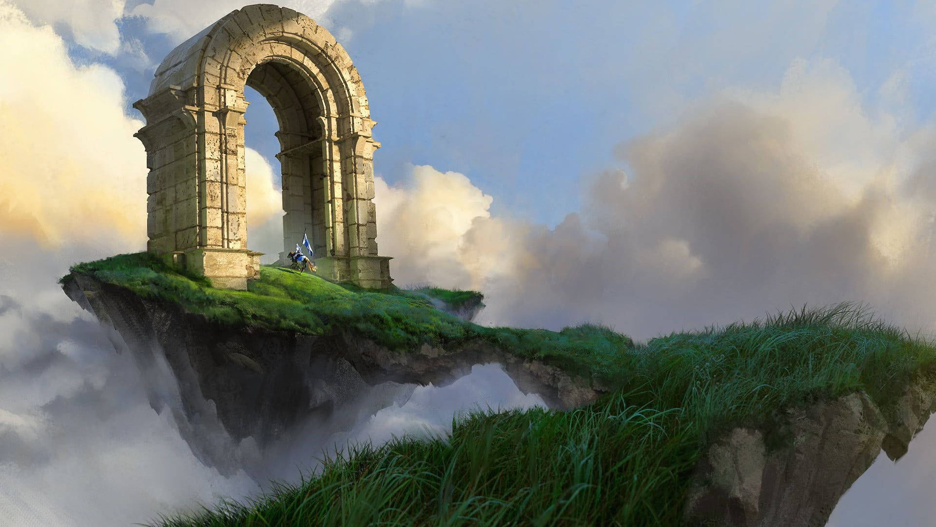 Floating Island With Stone Arch Background