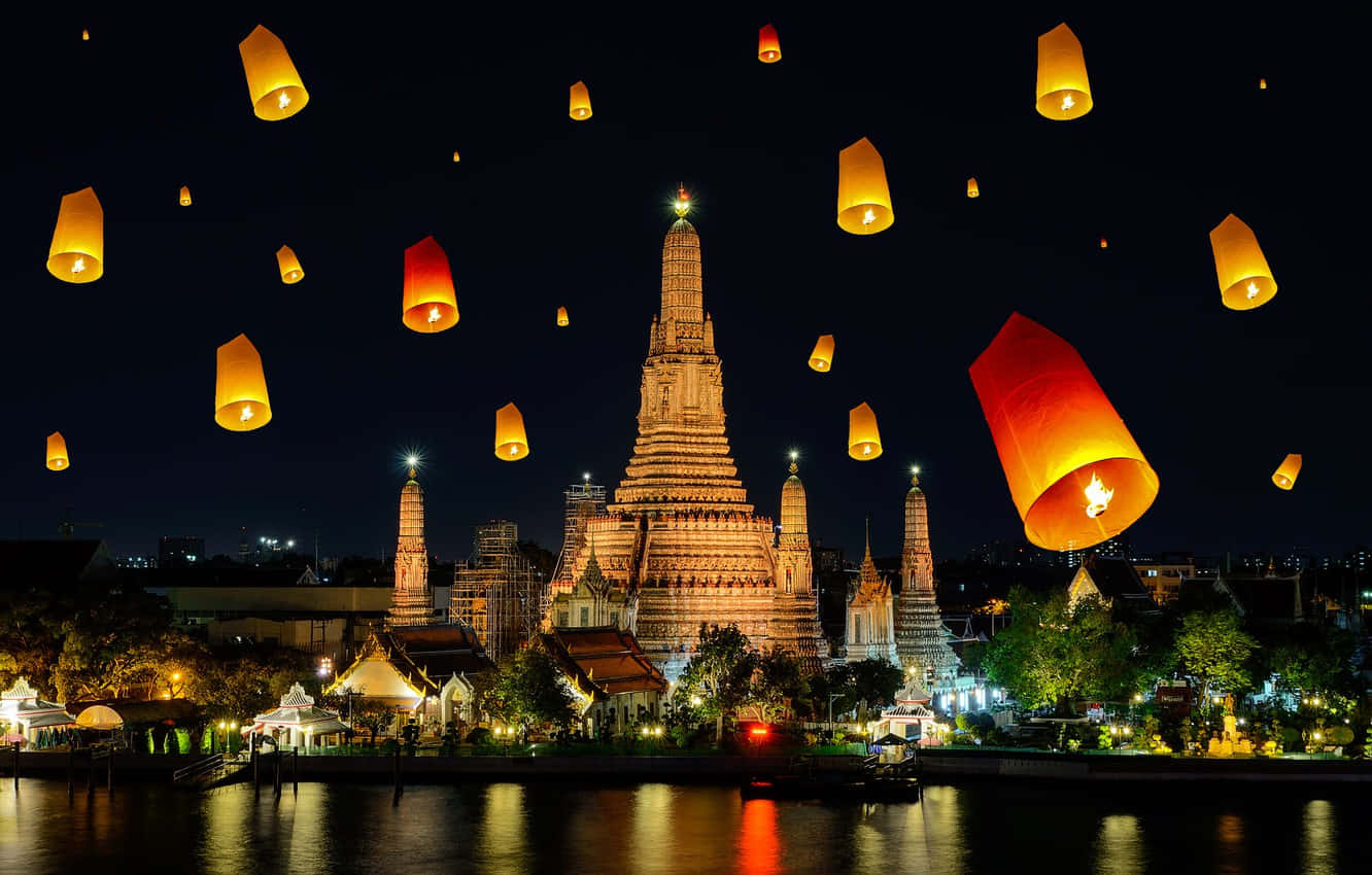 Floating Lanterns In Wat Arun Wallpaper