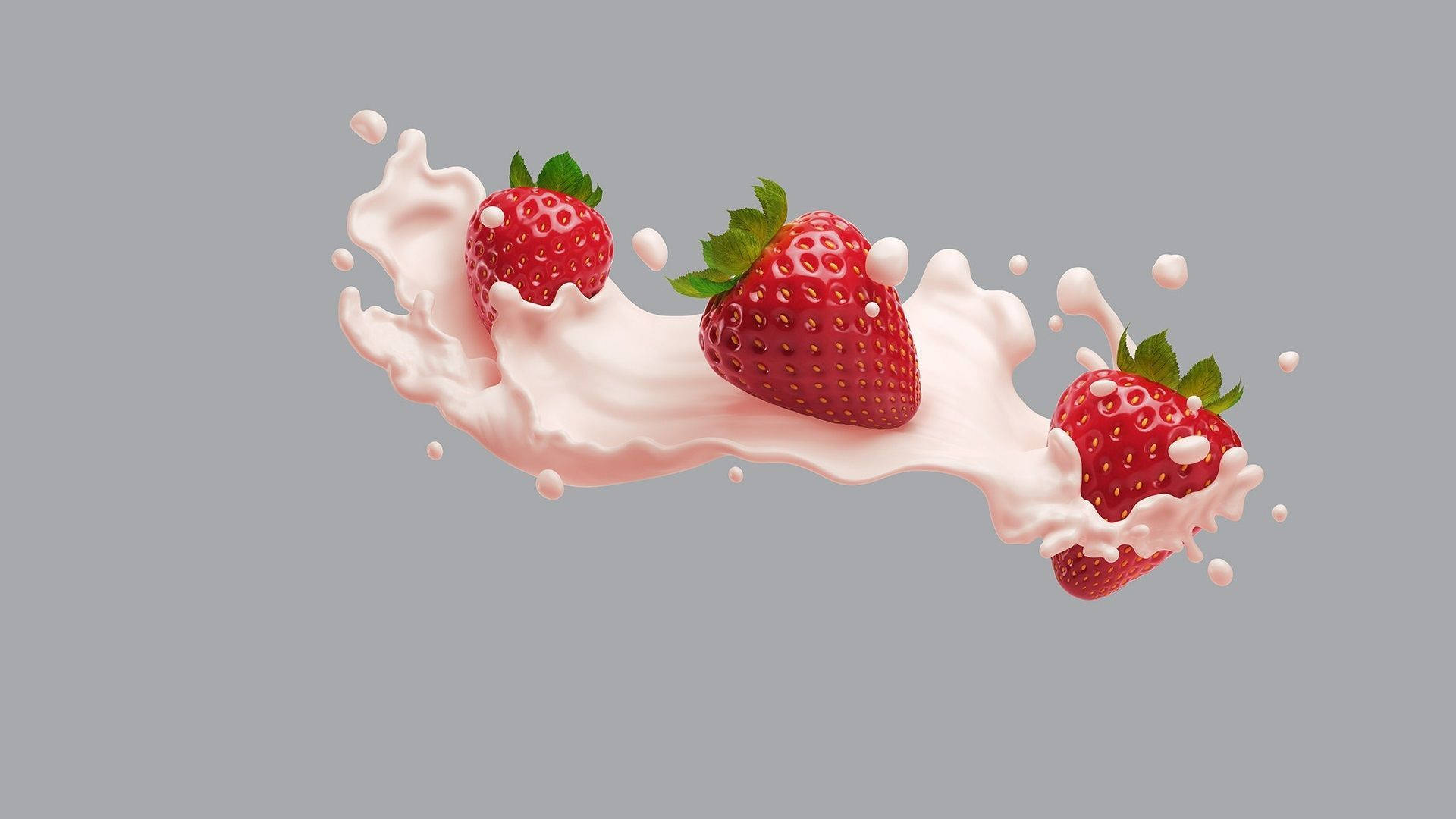 Floating Milk With Strawberry Desktop Wallpaper