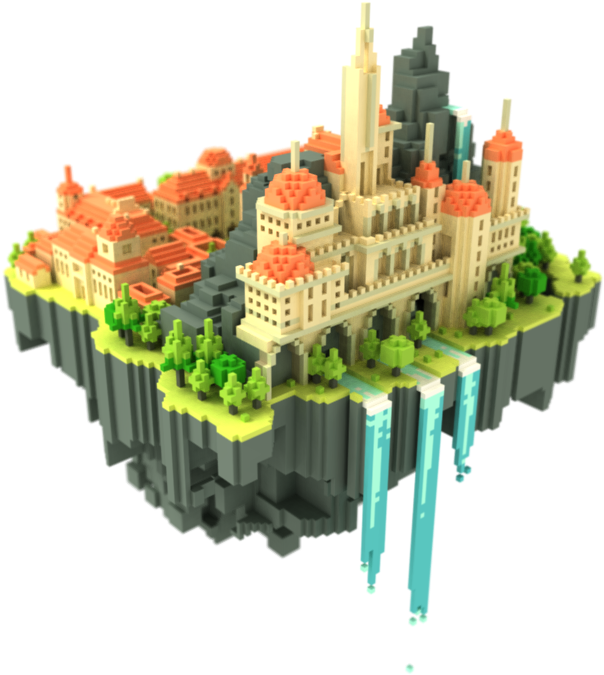 Floating Pixel City Island PNG
