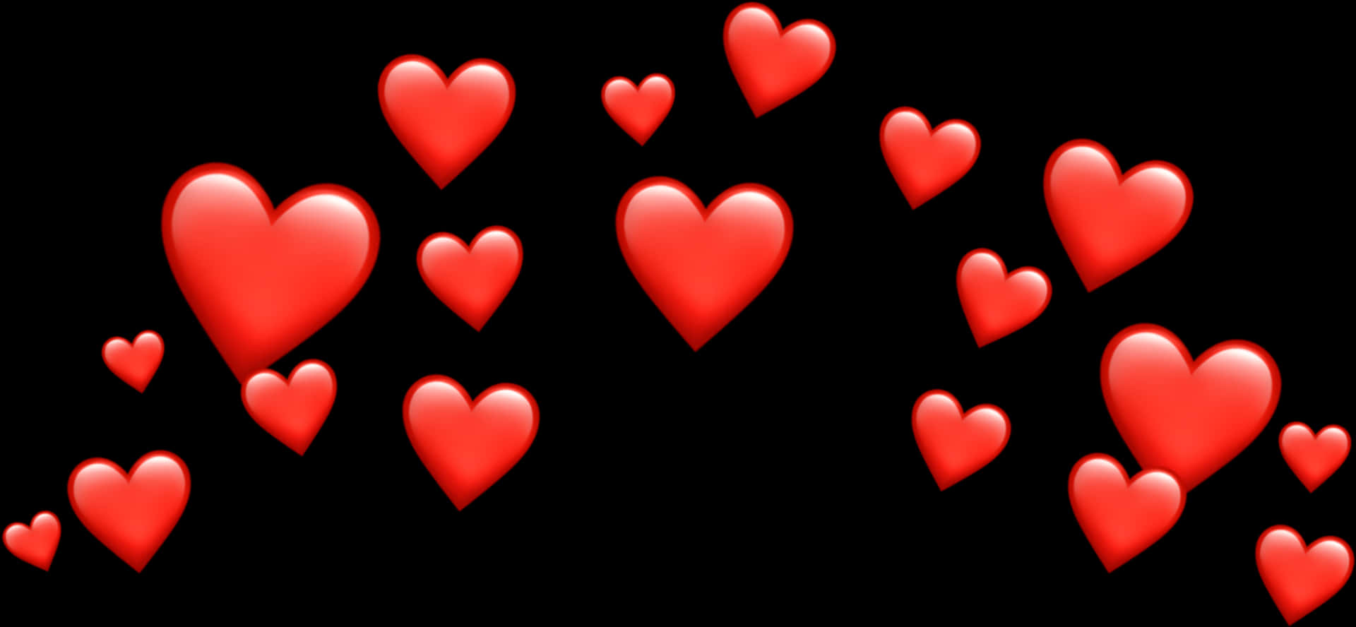 Floating Red Hearts Black Background PNG
