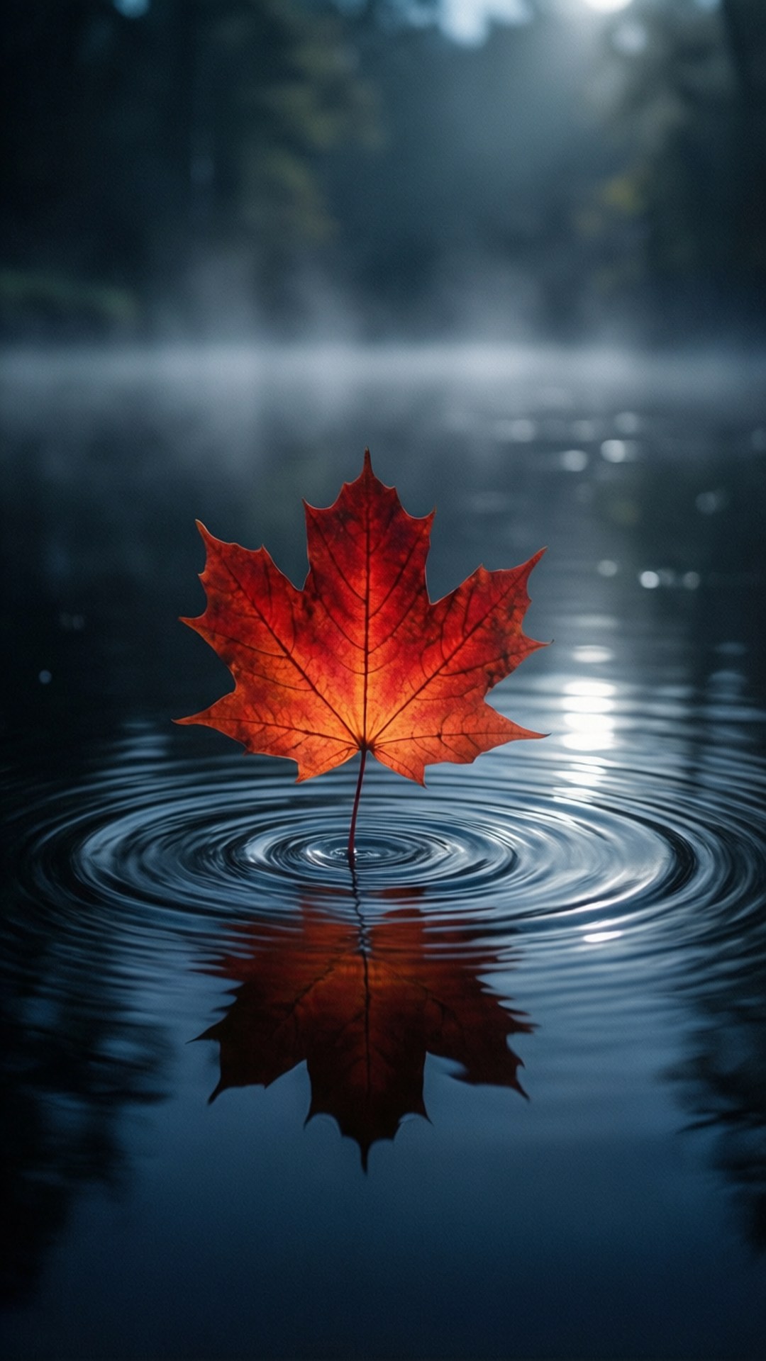 Floating Red Maple Leaf