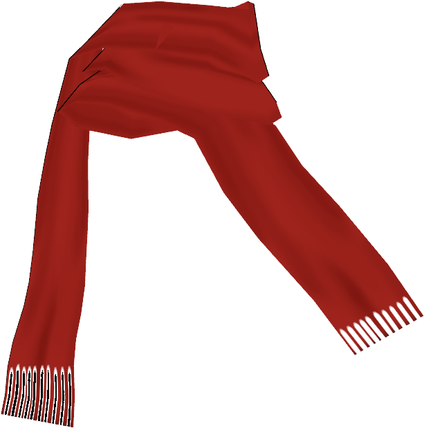 Floating Red Scarf3 D Render PNG — A rich red scarf with white fringe edges draped diagonally against a stark black background.