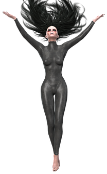 Floating Silver Figure Art PNG