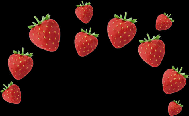 Floating Strawberries Black Background PNG