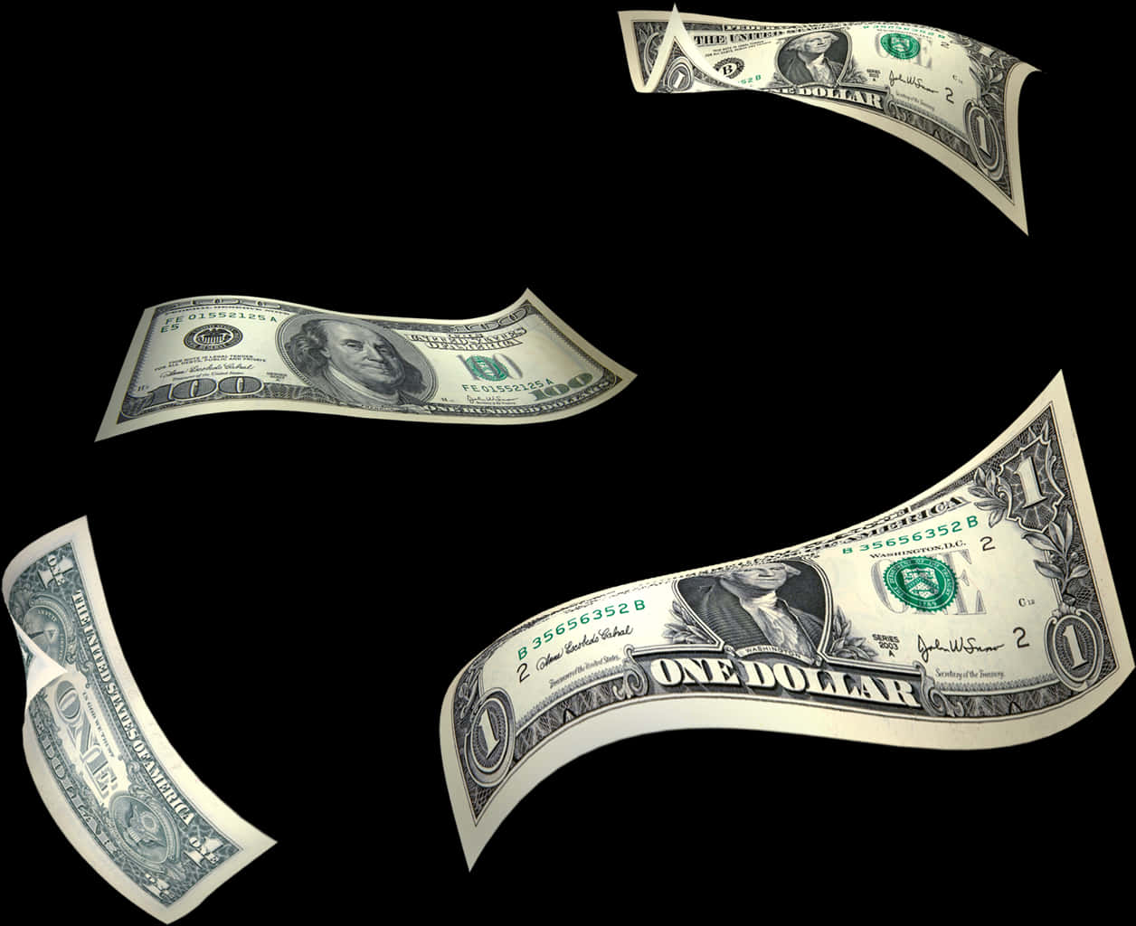 Floating U S Dollar Bills PNG