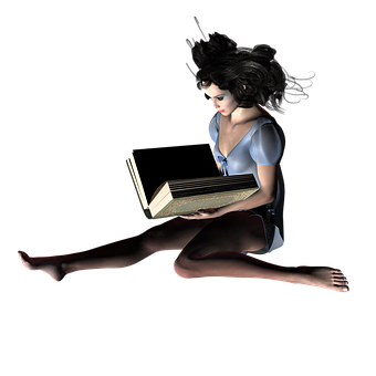 Floating Woman Reading Book PNG