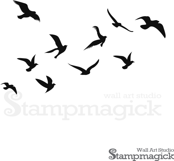 Flock_of_ Birds_ Silhouette_ Art PNG