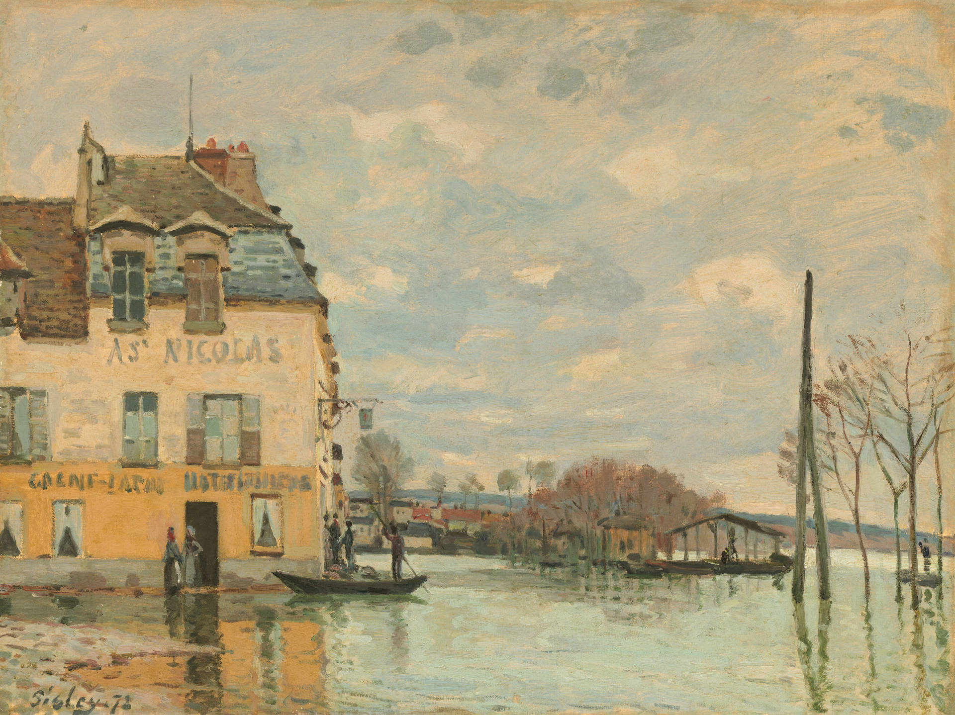 Flood At Port-Marly Impressionist Art Wallpaper