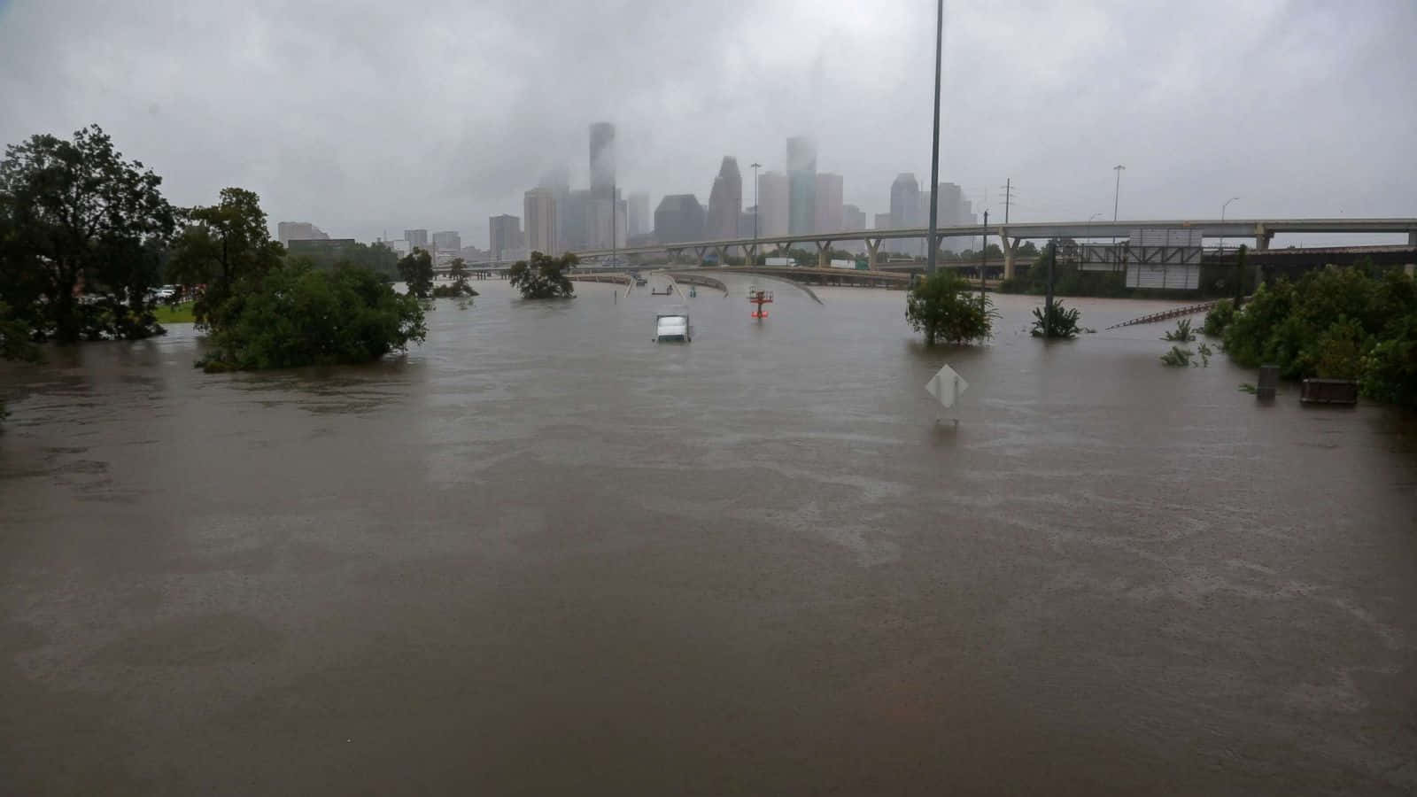 Floodwaters rising in a coastal community.