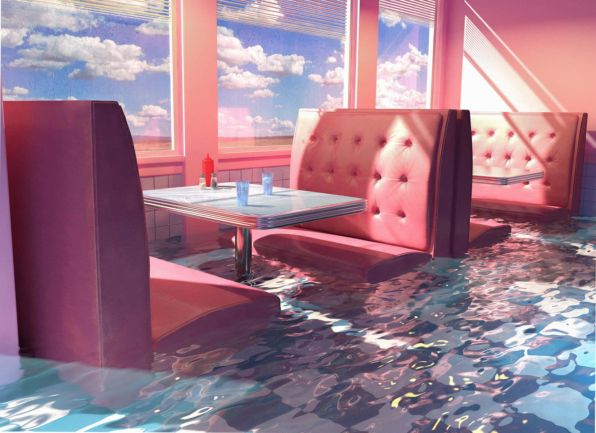 Flooded Diner Illusion Wallpaper
