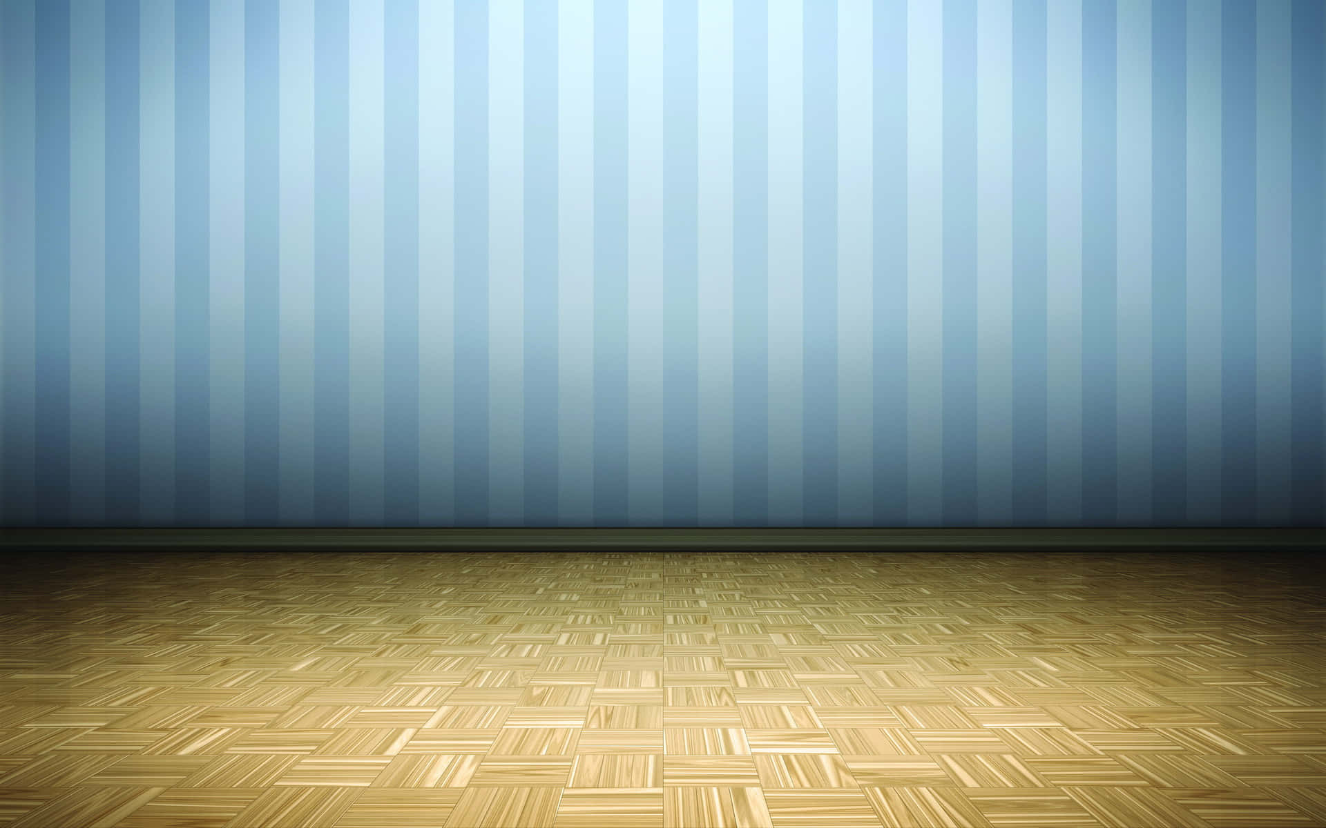 Empty Room With Blue Striped Wall And Wooden Floor