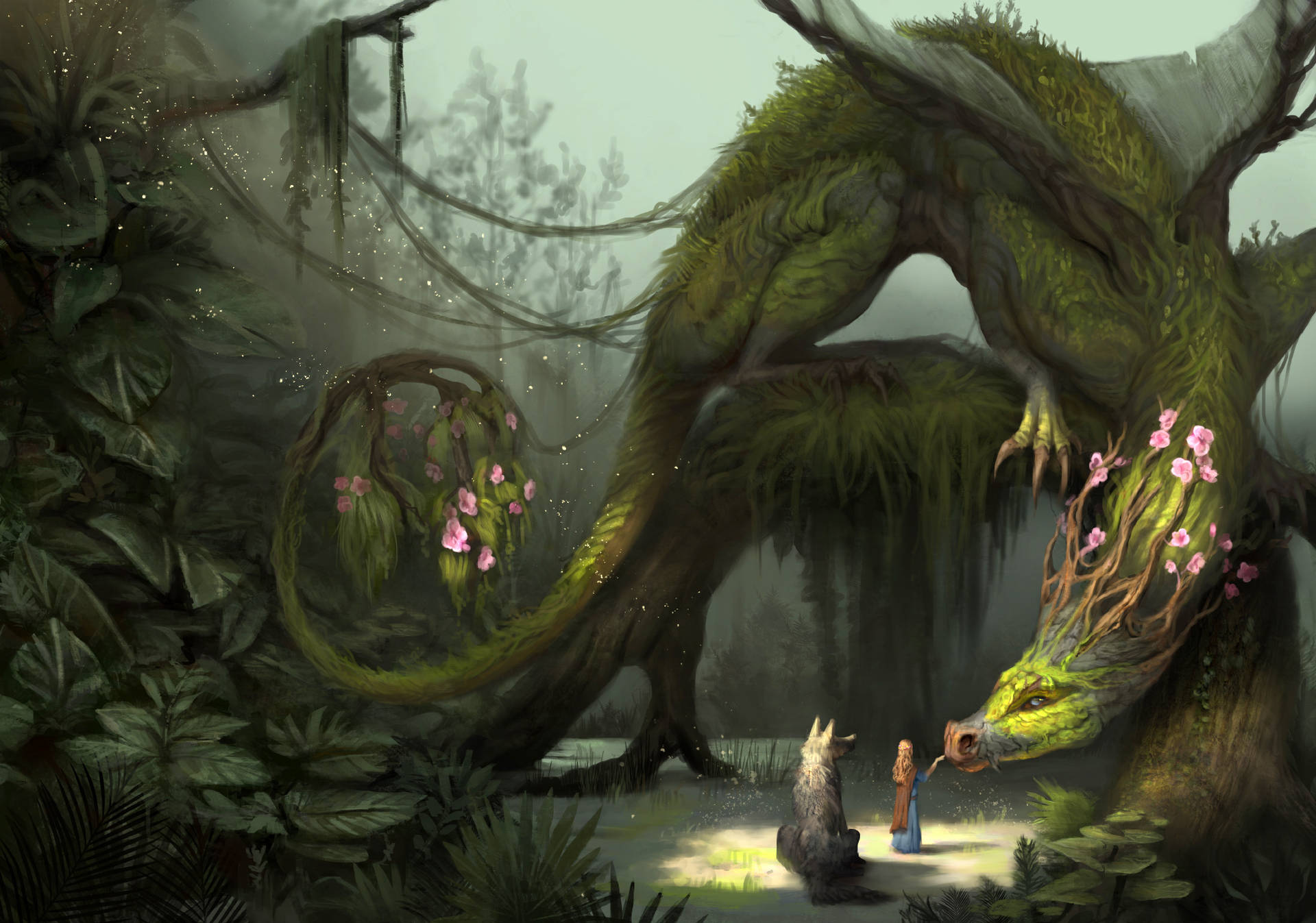 Flora Green Dragon In Forest