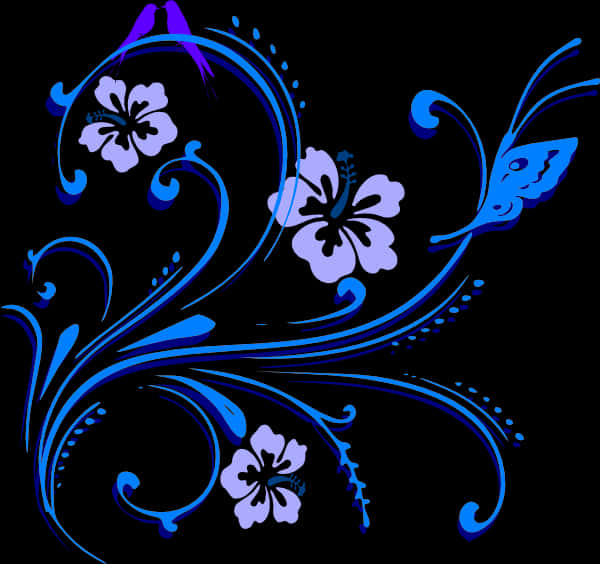 Floral Abstract Blue Design PNG