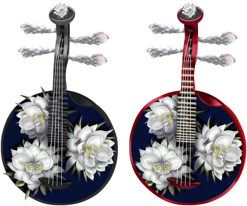 Floral Accented Guitars Artwork PNG