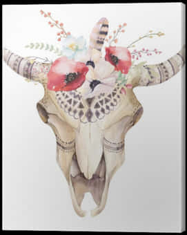 Floral Adorned Animal Skull Art PNG