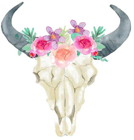 Floral Adorned Bull Skull PNG