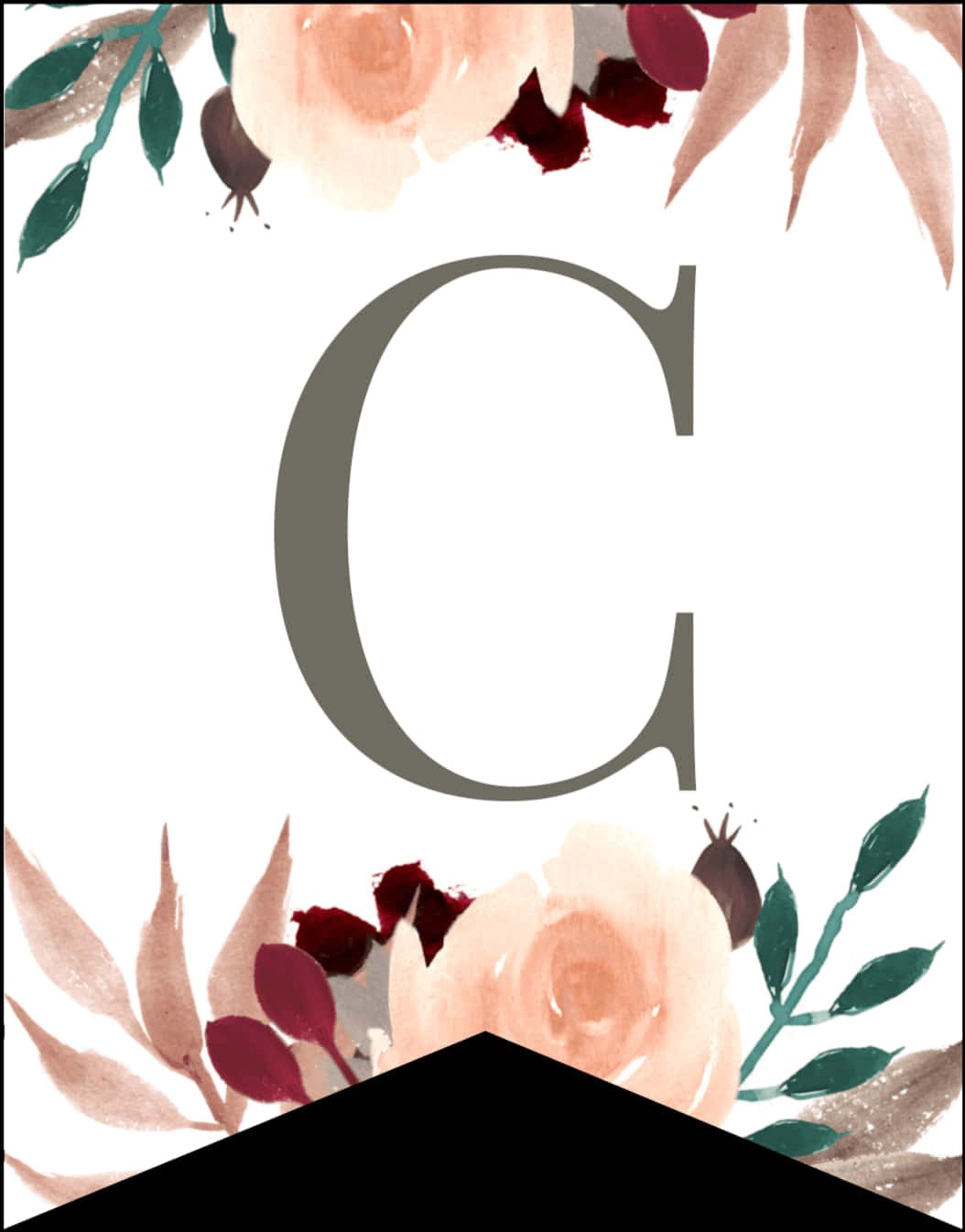 Floral Alphabet C Letter PNG