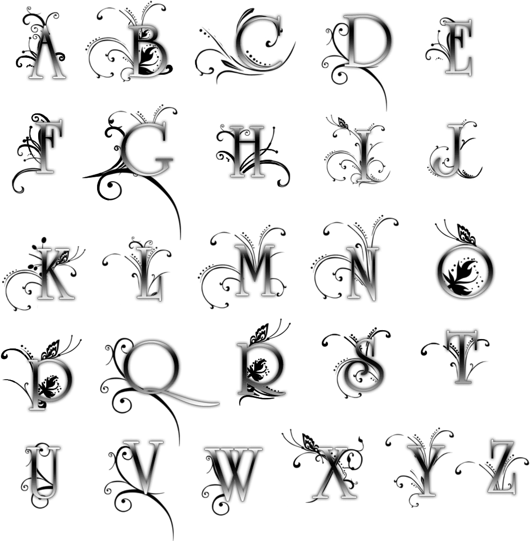 Floral Alphabet Tattoo Designs PNG