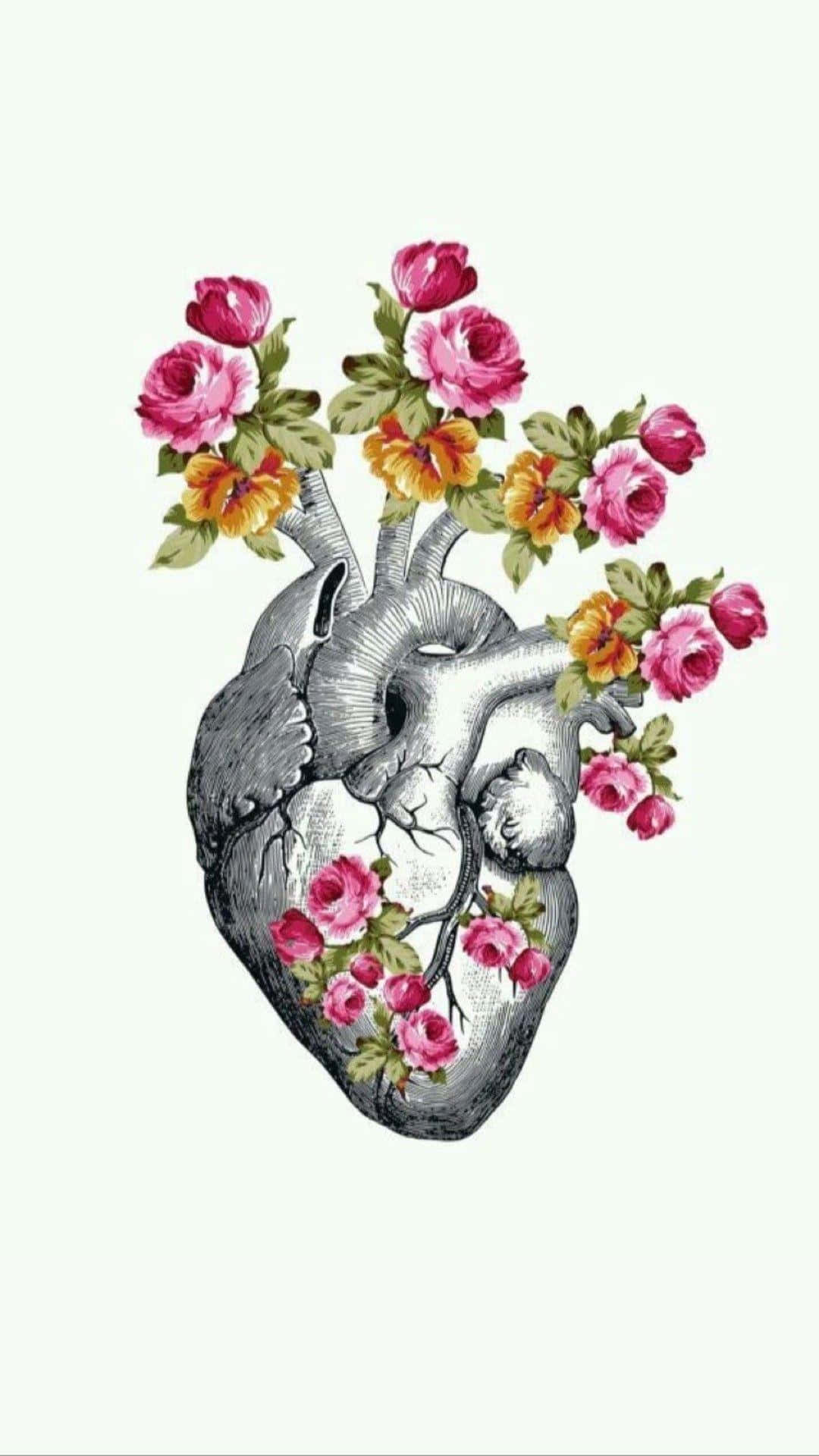 Floral Anatomical Heart Art Wallpaper