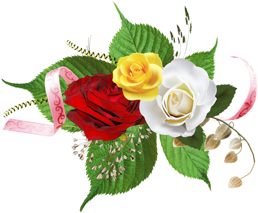 Floral Arrangement Red White Yellow Roses PNG