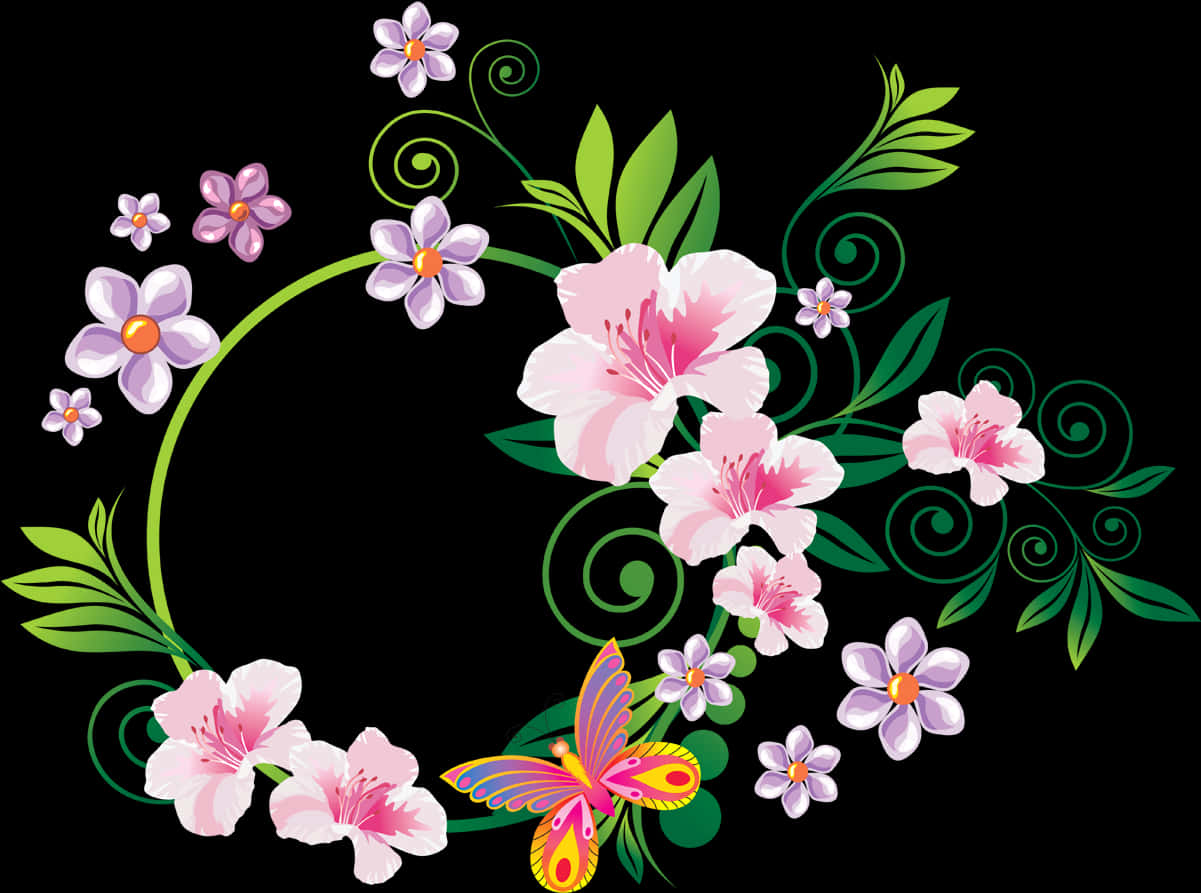 Floral_ Arrangement_with_ Butterfly_ Vector PNG