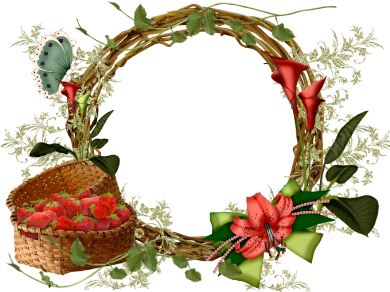 Floral Basketand Butterfly Wreath PNG