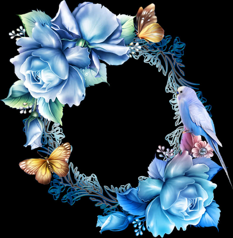 Floral Bird Butterfly Frame PNG